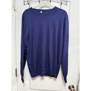 MLANM Womens Navy Blue Crew Neck Long Sleeve Sweater Knit‎ Top XL soft classic